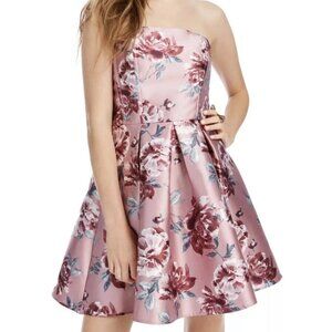 NWT 🎀Dress Womens Pink Floral Satin Strapless Mini Formal Prom Ladies 🎀